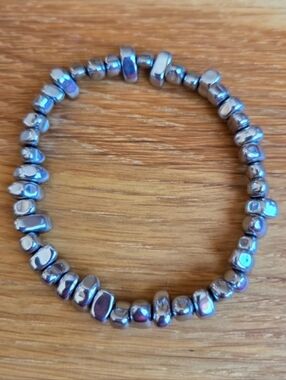 Silver Hematite Beads Bracelet, Hand Crafted, Stretch